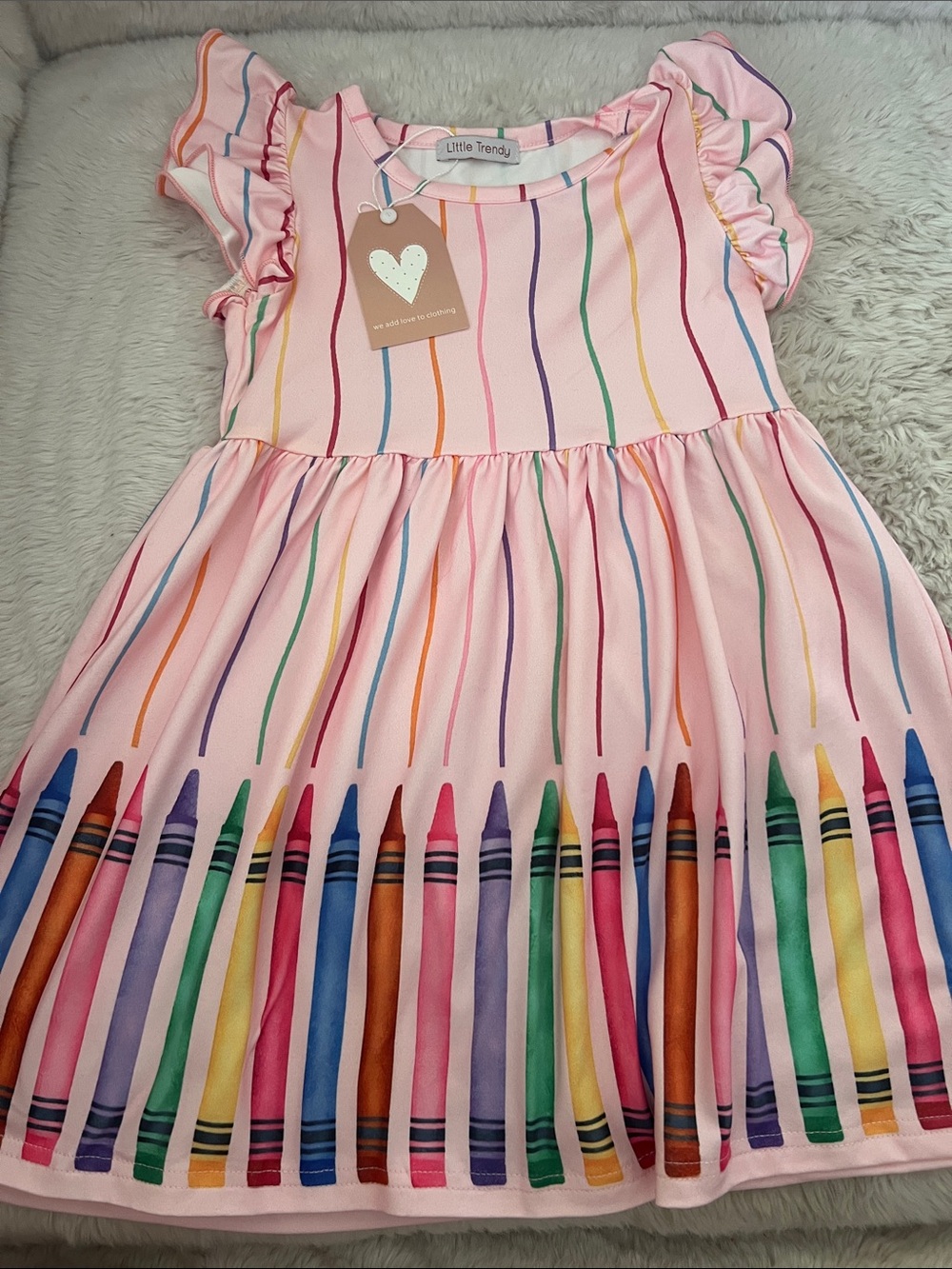 Pink Crayon Print Girls' Dress